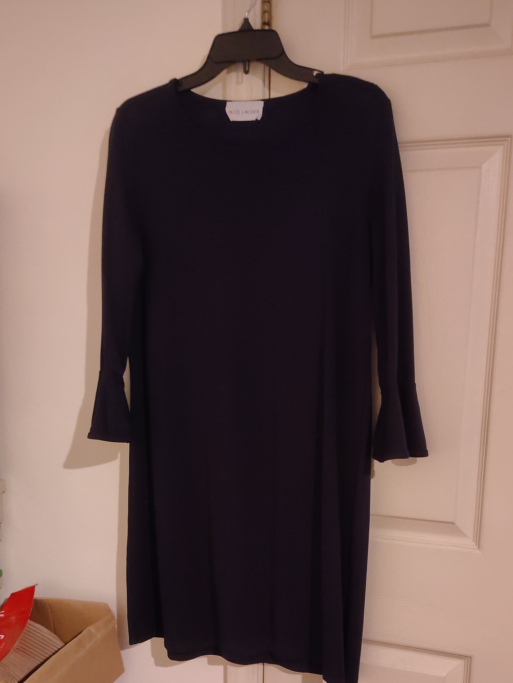 Estee Lauder Dark Navy Long-Sleeve Shift Dress with Fluted Cuffs
